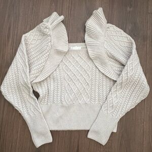 H&M Cream Ruffle Cable Knit Crop Sweater Small S